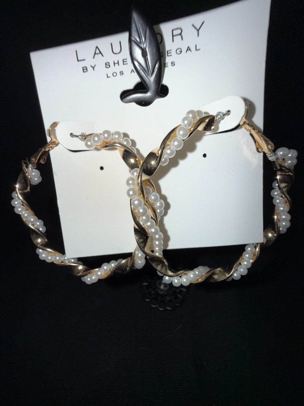 Laundry by Shelli Segal Faux‎ Pearl & Rhinestone Gold Tone Hoop Earrings - NEW